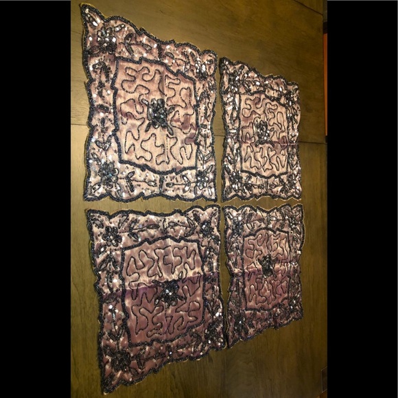 Table Accents Covers Beaded Sequins 5 pc Holiday Purple Silver Ramadan Eid Decor - Picture 3 of 16